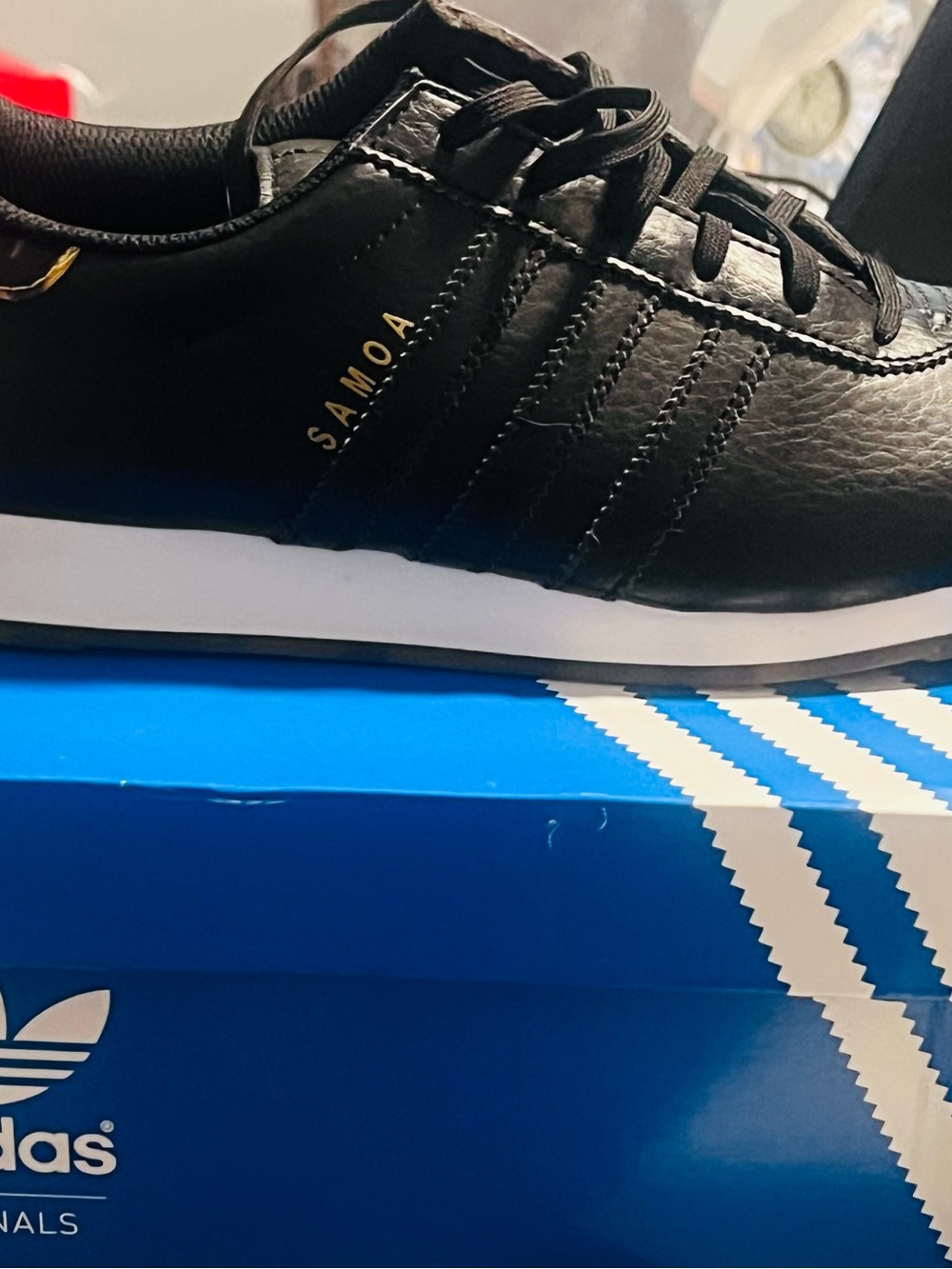 adidas Samoa Men's Black Leather Sneakers with Gold Accents
